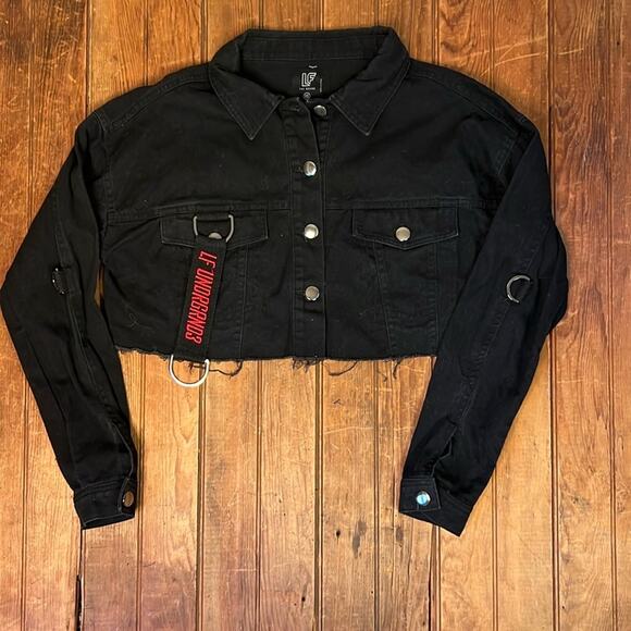 LF Underground3 cropped black denim jacket size small - Picture 1 of 7